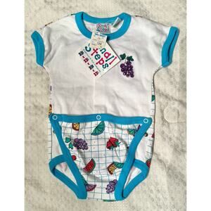 Vintage Small Steps Baby Fruit Print Onesie Body Suit size  12m NWT